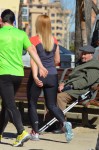 note that the older sitting gentleman with<br />his walking sticks is certainly in girlwatching mode...