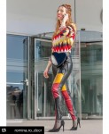 multi-colored leder with<br />pantyhose underneath thats a favorite of our<br />moderator just wrong material he wants lycra