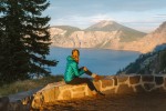 @reneeroaming 100% dedicated to her traveling<br />Crater Lake from nearby Rim Village<br />at sunset Oregon<br />what a beautiful almost photoshop type scenery---absolutely picture postcard<br />doubt shes going to pick up the virus here....LOL