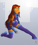 Starfire, Teen Titans. Sorry about the contrast here folks